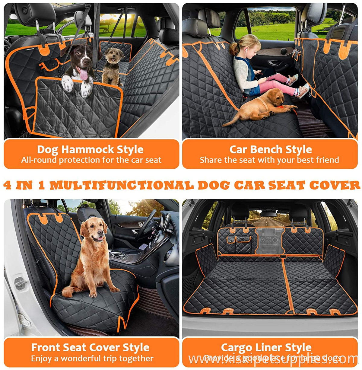 Amazon hot sale 4-in-1 Dog Car Seat Cover high quality durable pet car seat cover waterproof